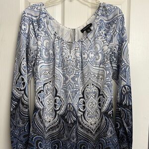 White House Black Market Paisley Blouse with Silver Accents